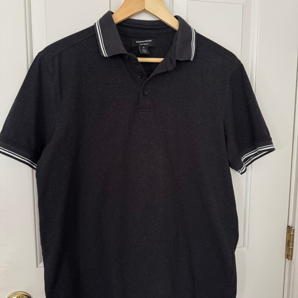 Nordstrom Tech Polo Shirt Black with Contrast Trim Size M